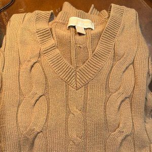 Women's V-Neck Cable Knit Michael Kors Sweater With Elbow Length Sleeves